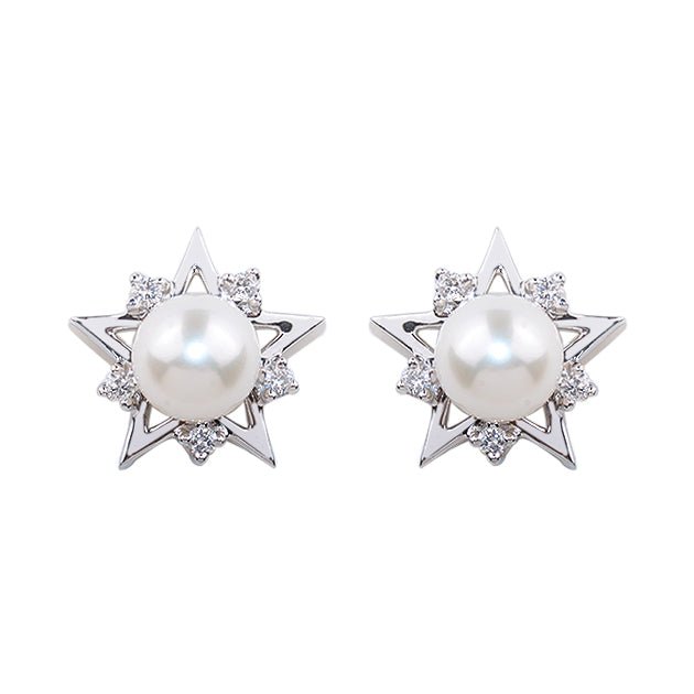 18k white gold earrings with freshwater pearls and diamonds