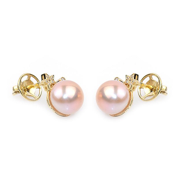 18k yellow gold earrings with freshwater pearls and diamonds