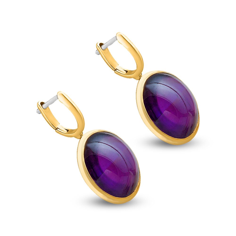 Elegant 18K Yellow Gold Amethyst Earrings - Image 3