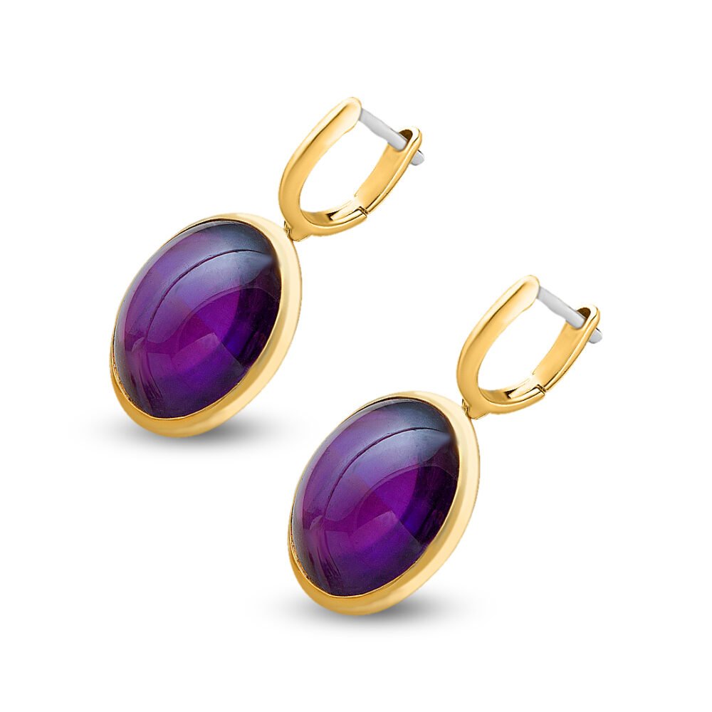 Elegant 18K Yellow Gold Amethyst Earrings - Image 2