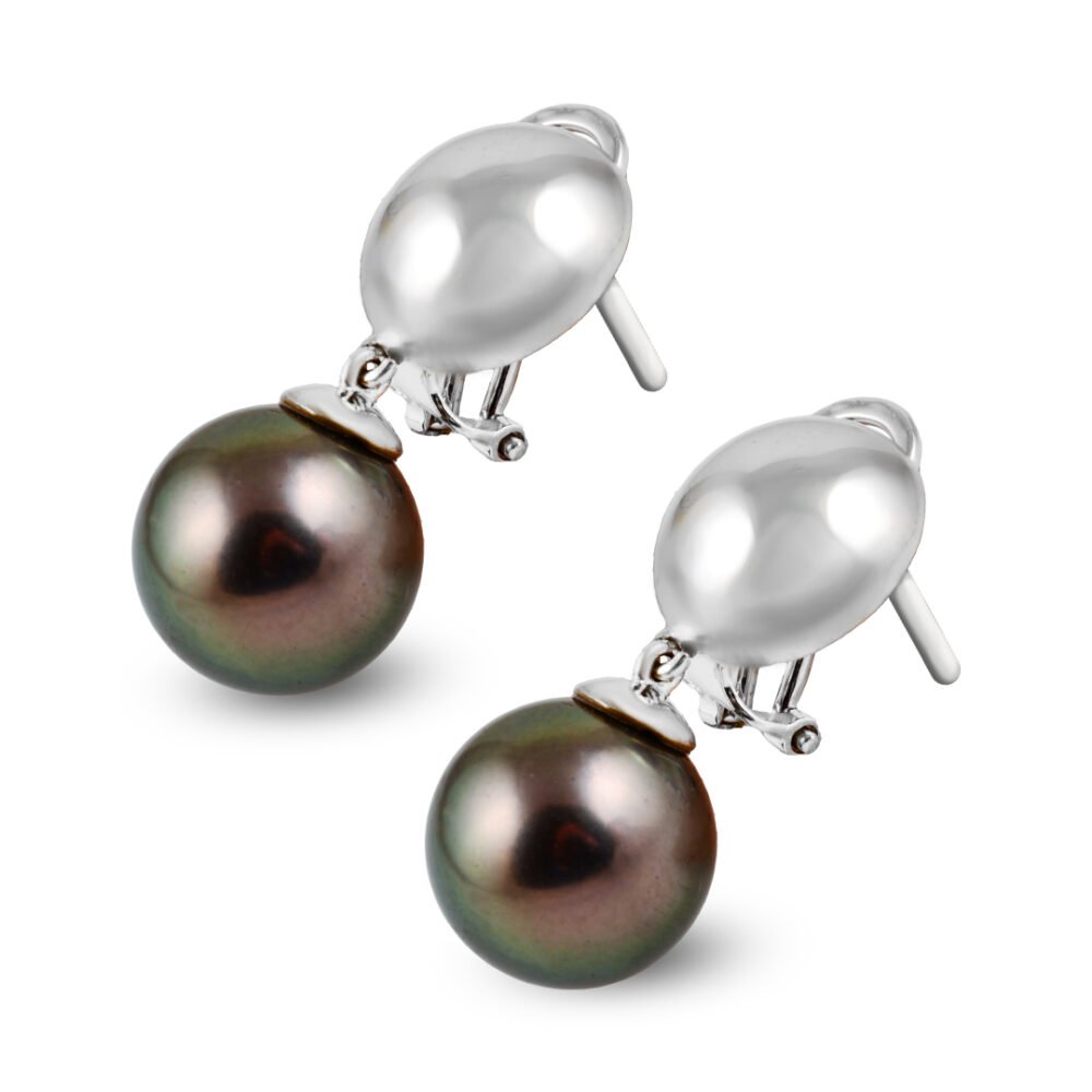 18K White Gold Natural Tahitian Pearl Earrings - Image 2