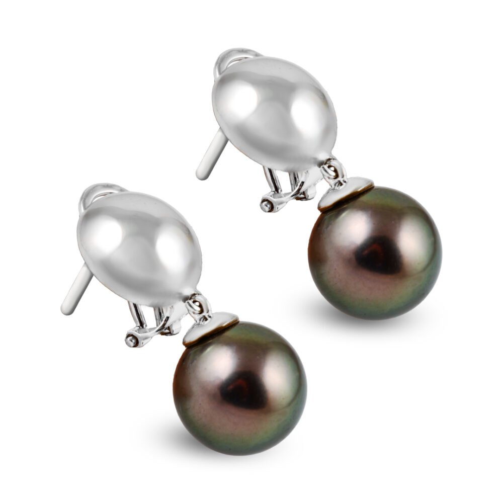 18K White Gold Natural Tahitian Pearl Earrings - Image 3