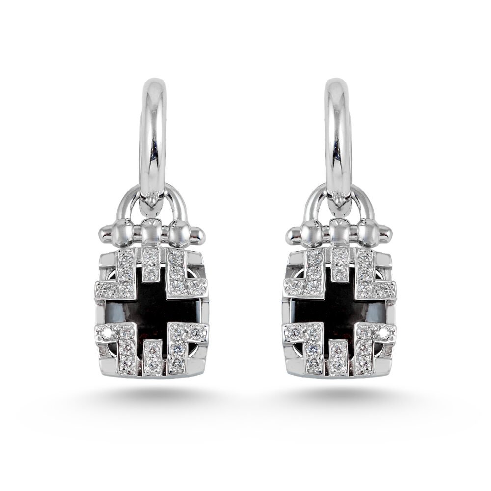 18k white gold earrings with diamonds and onyx