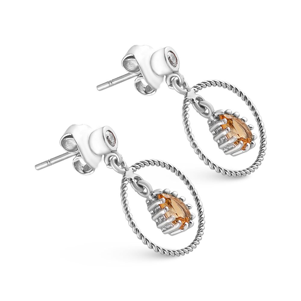 18K White Gold Citrine and Diamond Earrings - Image 2