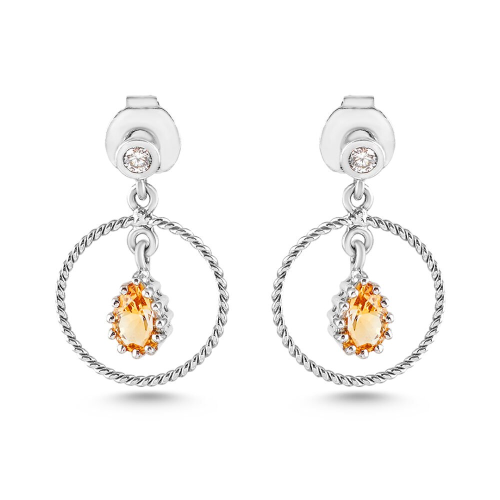 18K White Gold Citrine and Diamond Earrings