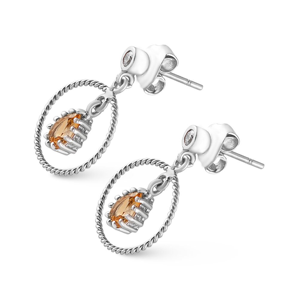 18K White Gold Citrine and Diamond Earrings - Image 3