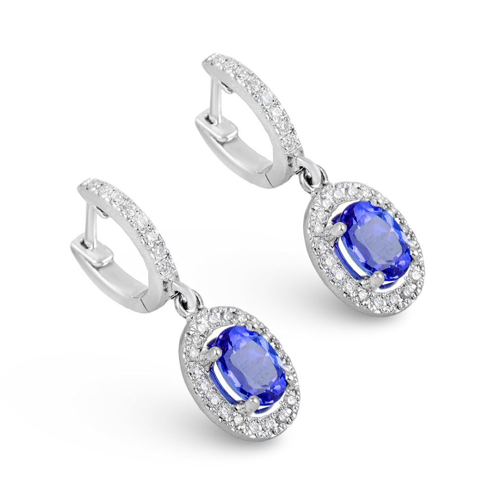 18K White Gold Diamond and Tanzanite Earrings - Image 2