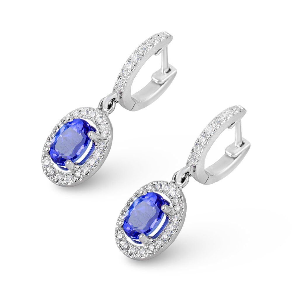 18K White Gold Diamond and Tanzanite Earrings - Image 3