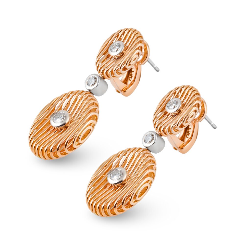 18K Rose and White Gold Diamond Earrings - Image 2