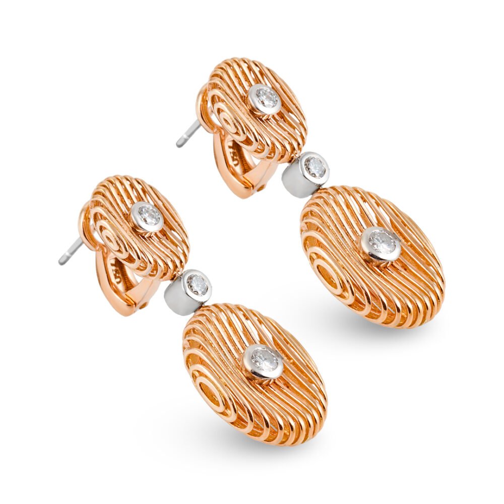 18K Rose and White Gold Diamond Earrings - Image 3