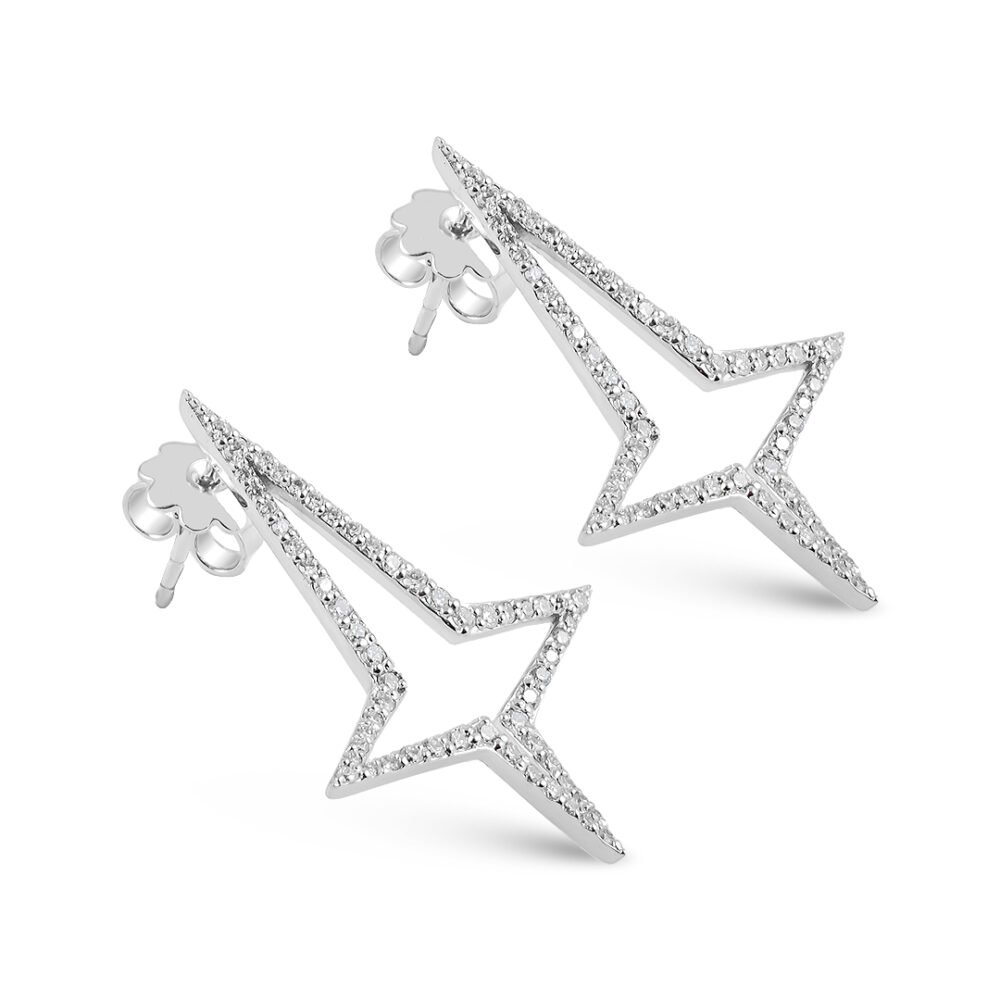 18K White Gold Round Brilliant Diamond Star Earrings - Image 3