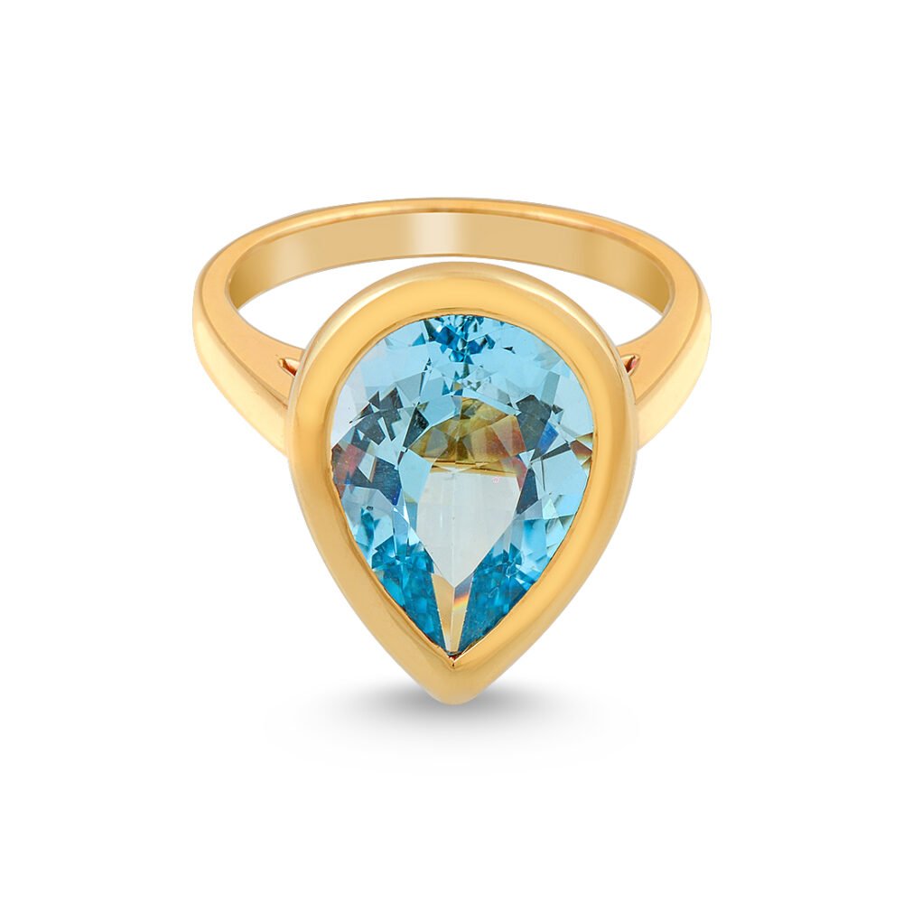 Radiant Elegance 18K Yellow Gold Blue Topaz Ring - Image 3