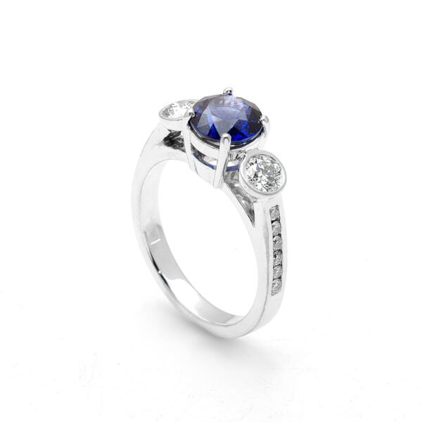 18K White Gold Ceylon Sapphire and Diamond Ring