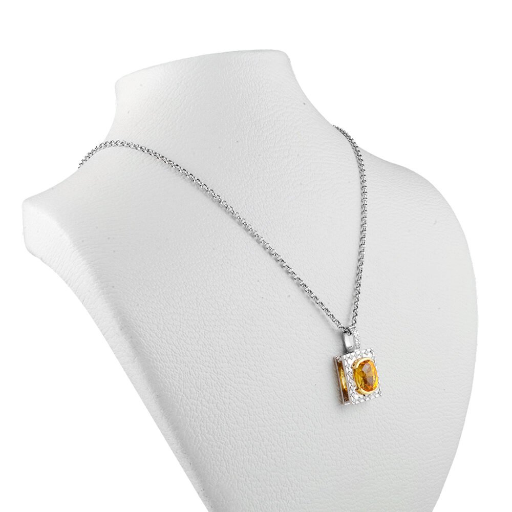 Elegant 18K Gold, Diamond, and Yellow Sapphire Pendant - Image 2