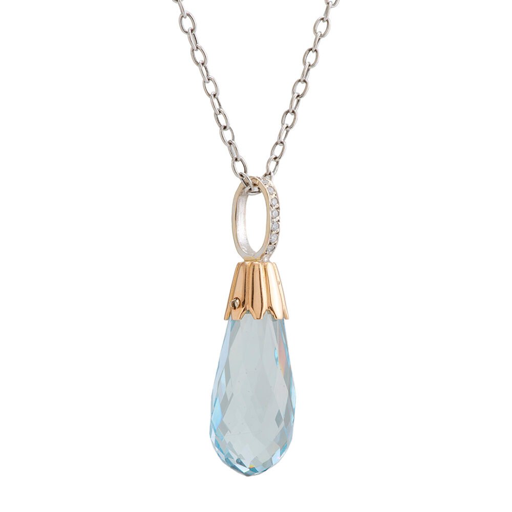 18K Gold Diamond and Aquamarine Pendant - Image 3