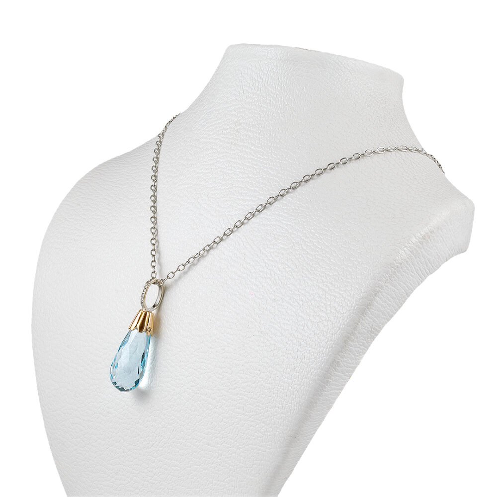 18K Gold Diamond and Aquamarine Pendant - Image 2