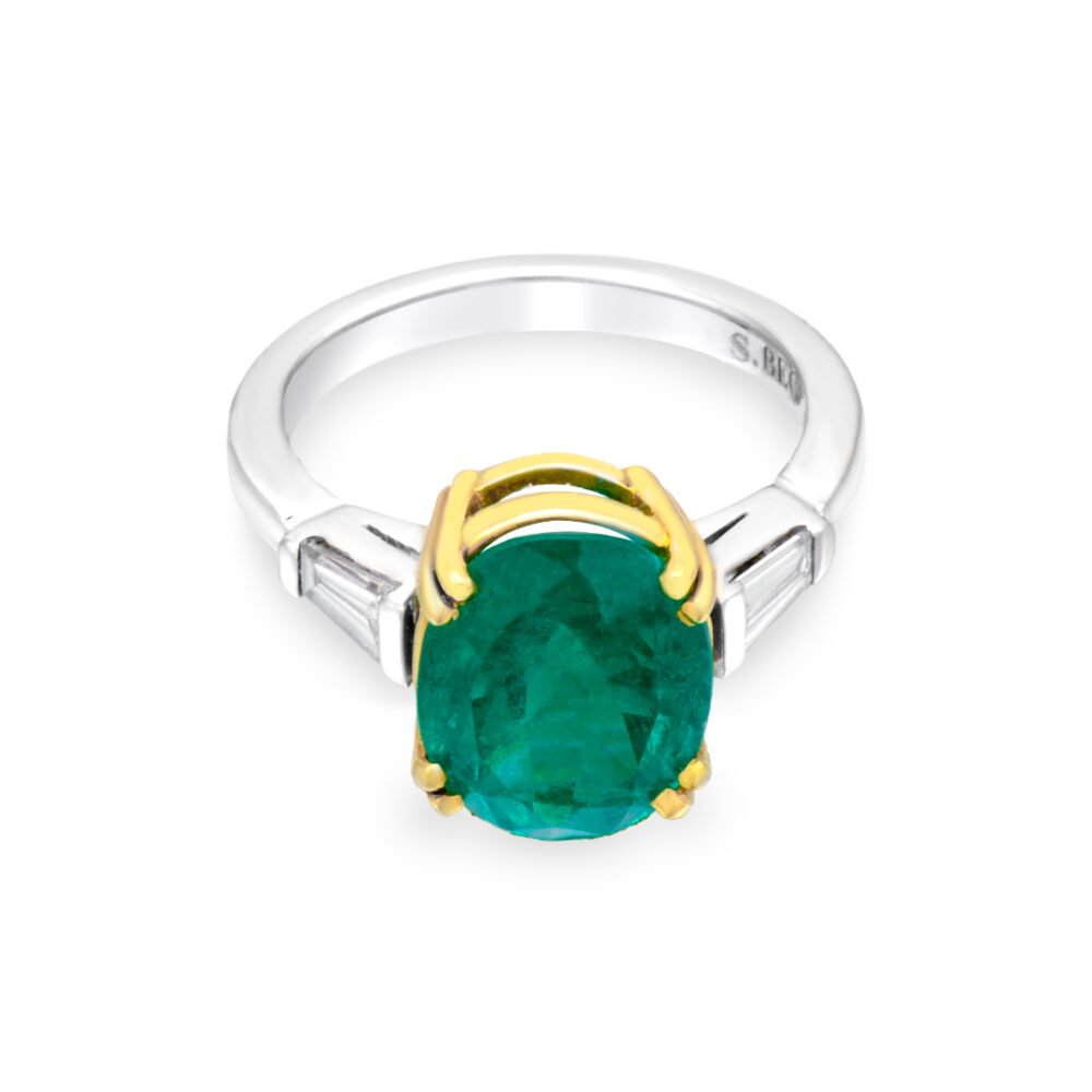 18K White and Yellow Gold Diamond and Emerald Solitaire - Image 2
