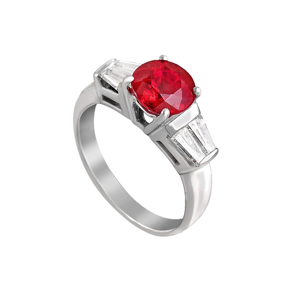 18K White Gold Diamond and Ruby Solitaire