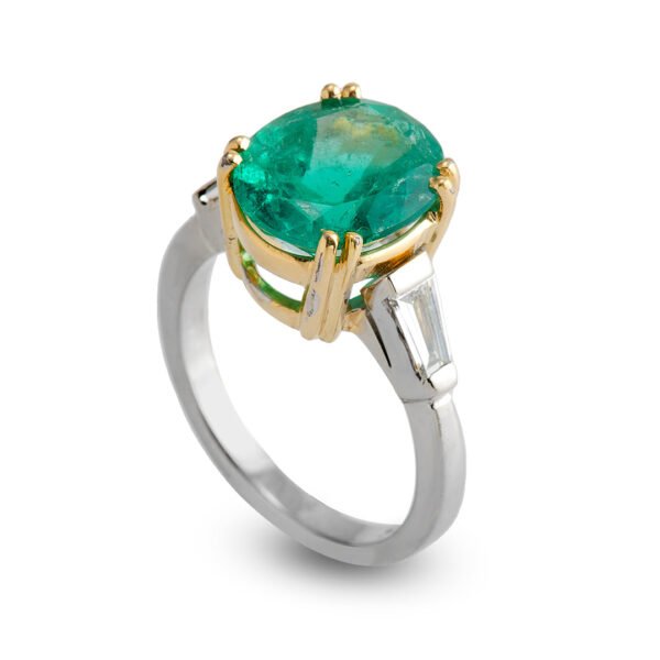 18K White and Yellow Gold Diamond and Emerald Solitaire