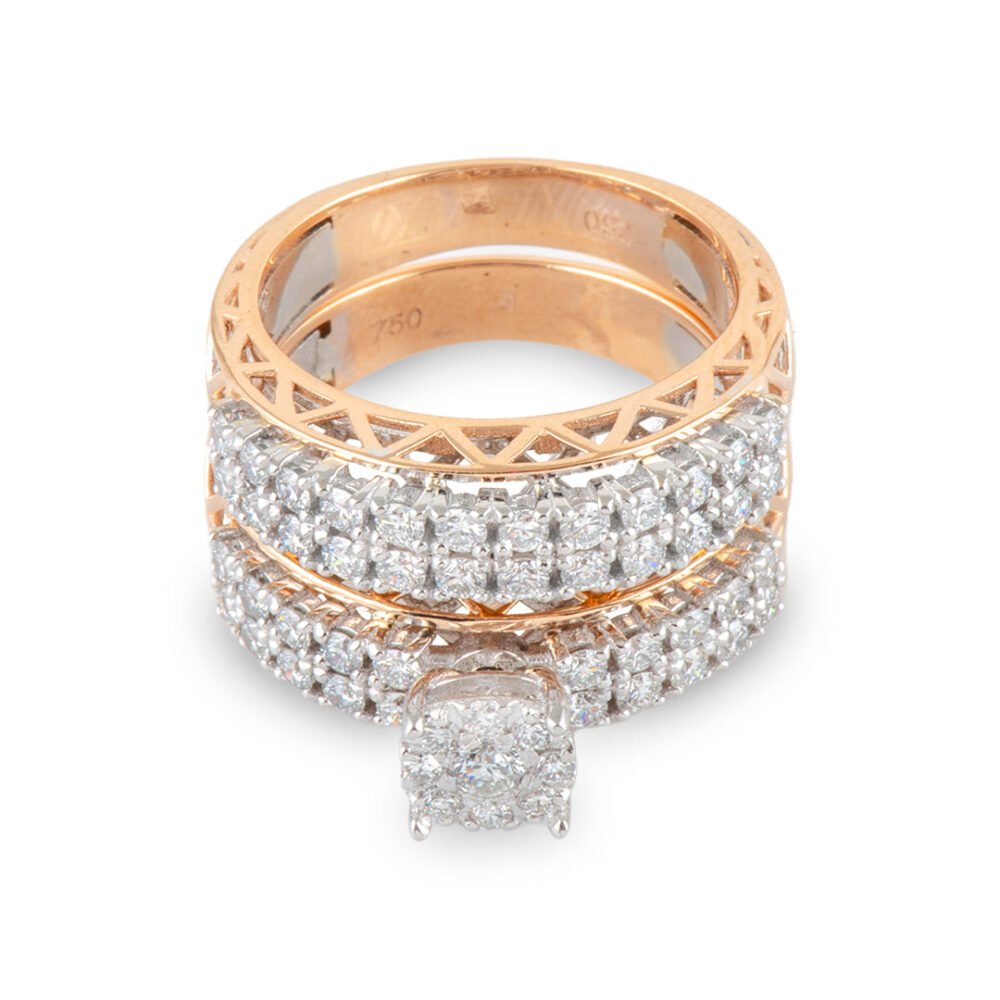 18K Gold and Diamond Solitaire Ring and Band - Image 3