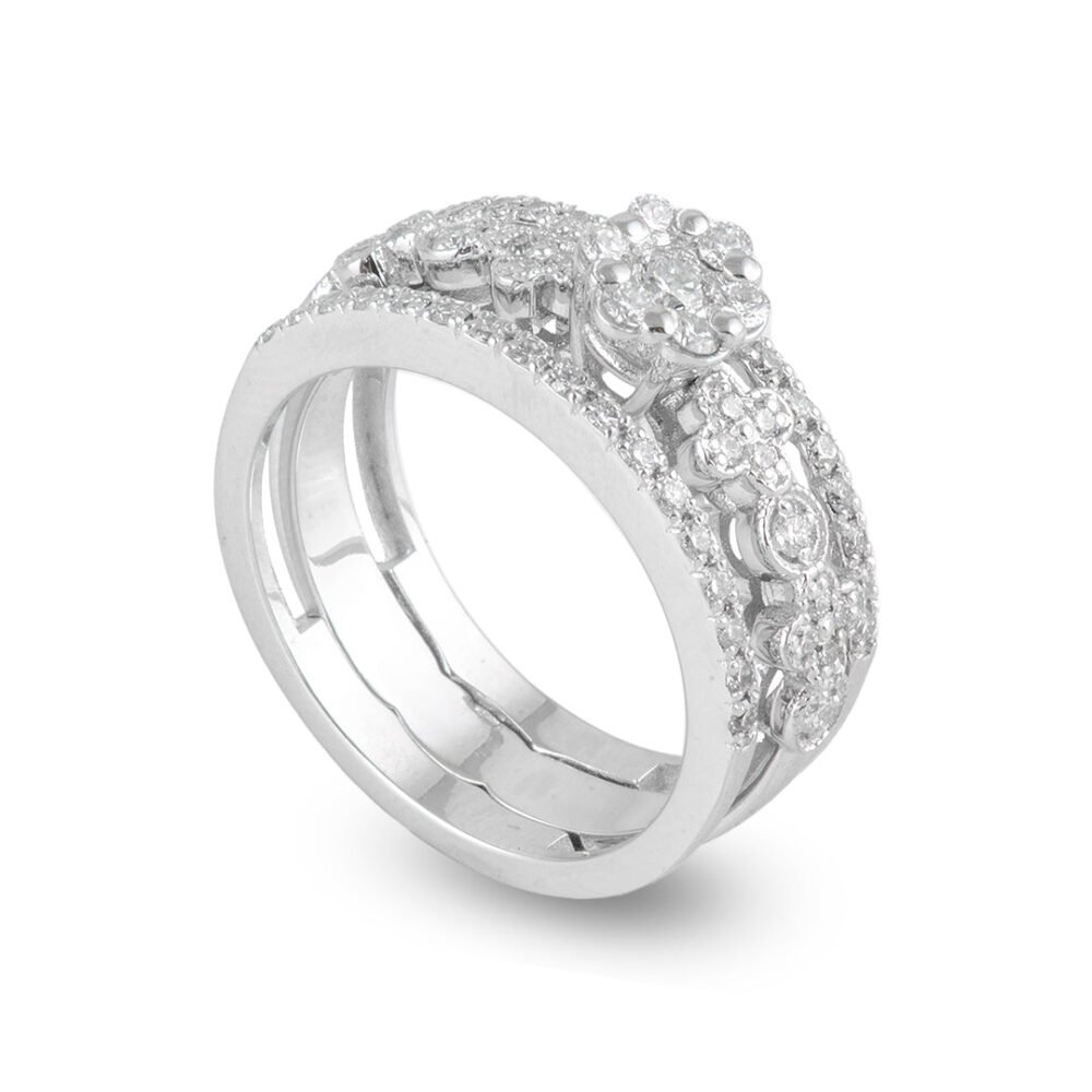 Elegant White Gold and Diamond Solitaire Ring Band Set