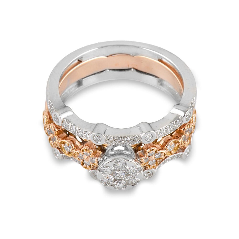 Rose & White Gold and Diamond Solitaire Ring with Band - Image 2