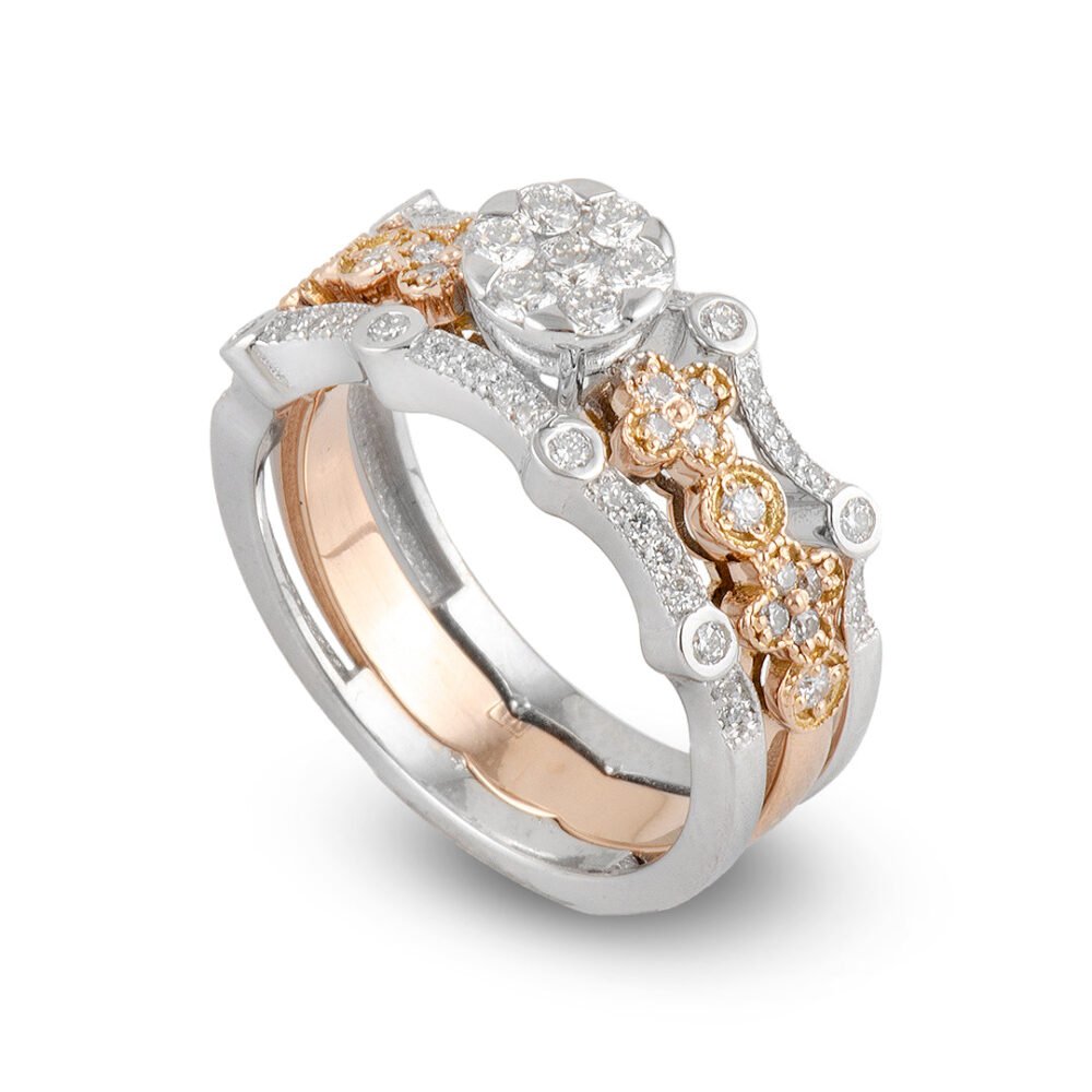 Rose & White Gold and Diamond Solitaire Ring with Band