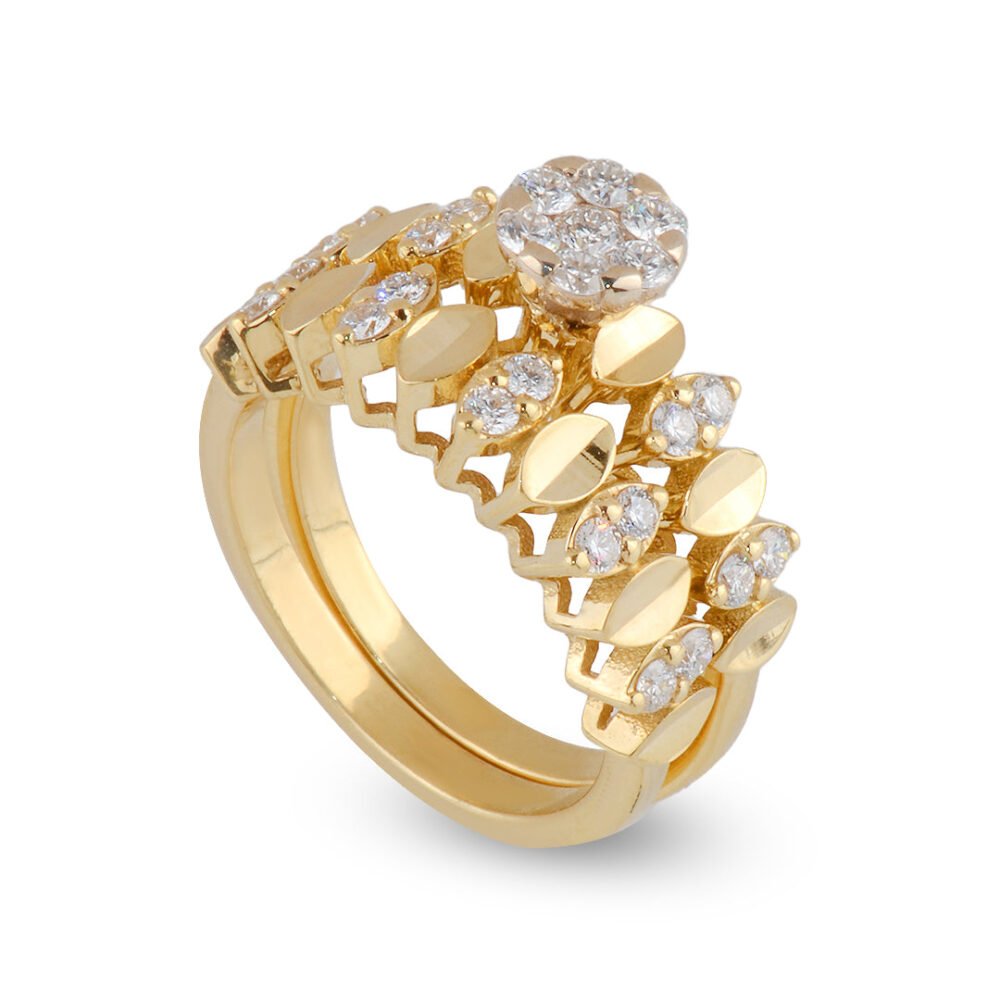 White and Yellow Gold Diamond Solitaire Ring with Matching Band