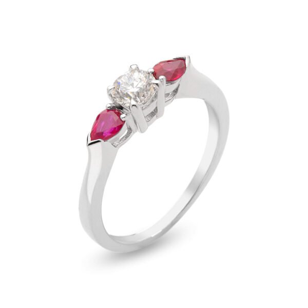 White Gold Diamond and Ruby Solitaire Ring