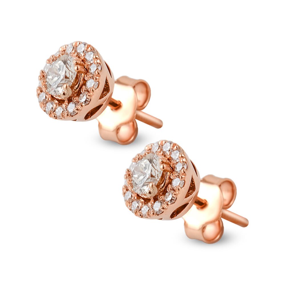 18K Rose Gold and Diamond Round Brilliant Stud Earrings - Image 2