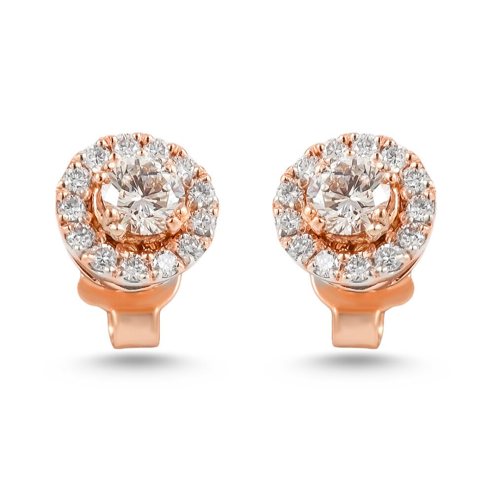 18K Rose Gold and Diamond Round Brilliant Stud Earrings