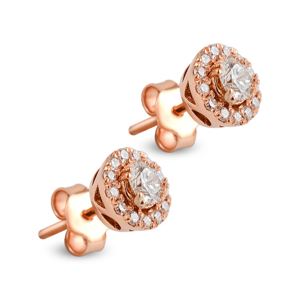 18K Rose Gold and Diamond Round Brilliant Stud Earrings - Image 3