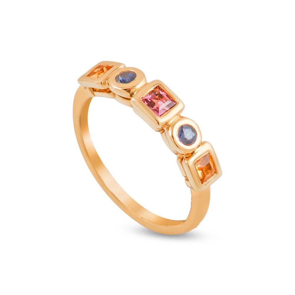 18k Yellow Gold Tourmaline and Sapphire Band