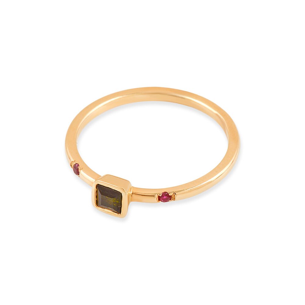 Elegant 18k Yellow Gold Ruby and Tourmaline Ring - Image 3
