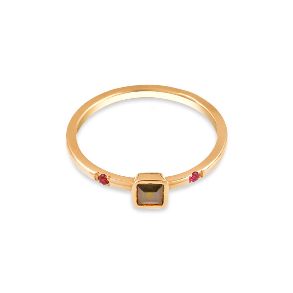 Elegant 18k Yellow Gold Ruby and Tourmaline Ring - Image 2