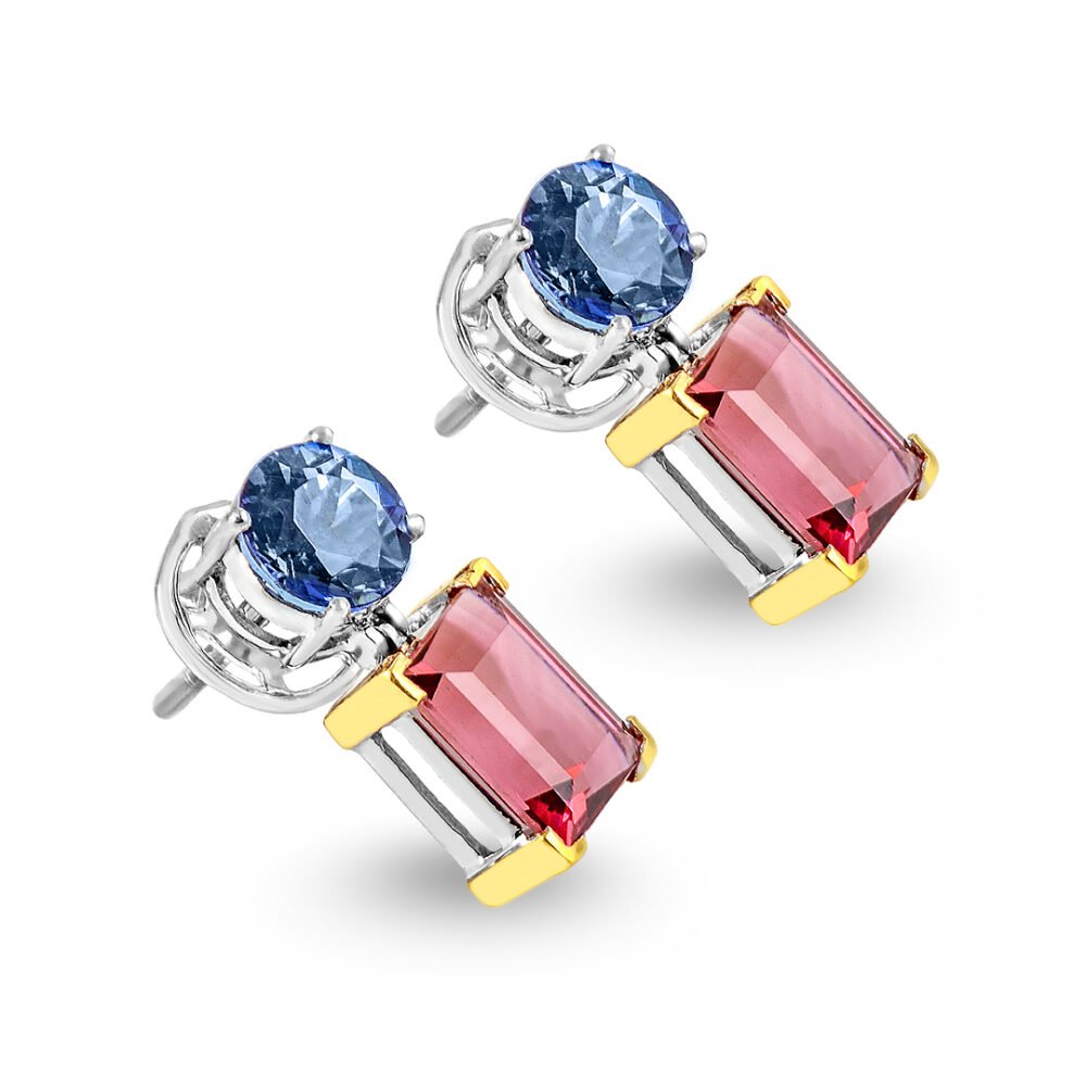 Lumina White & Yellow Gold Tanzanite and Tourmaline Earrings - Image 2