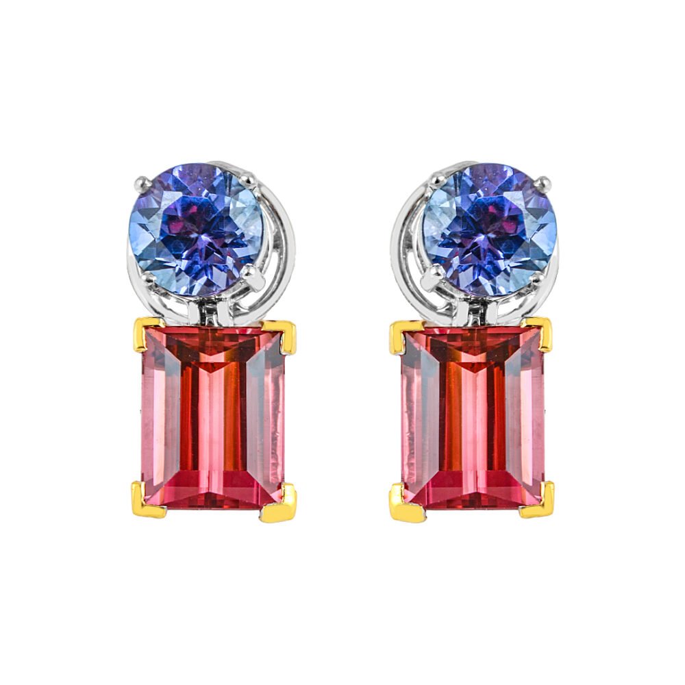 18k gold tanzanite and tourmaline earrings