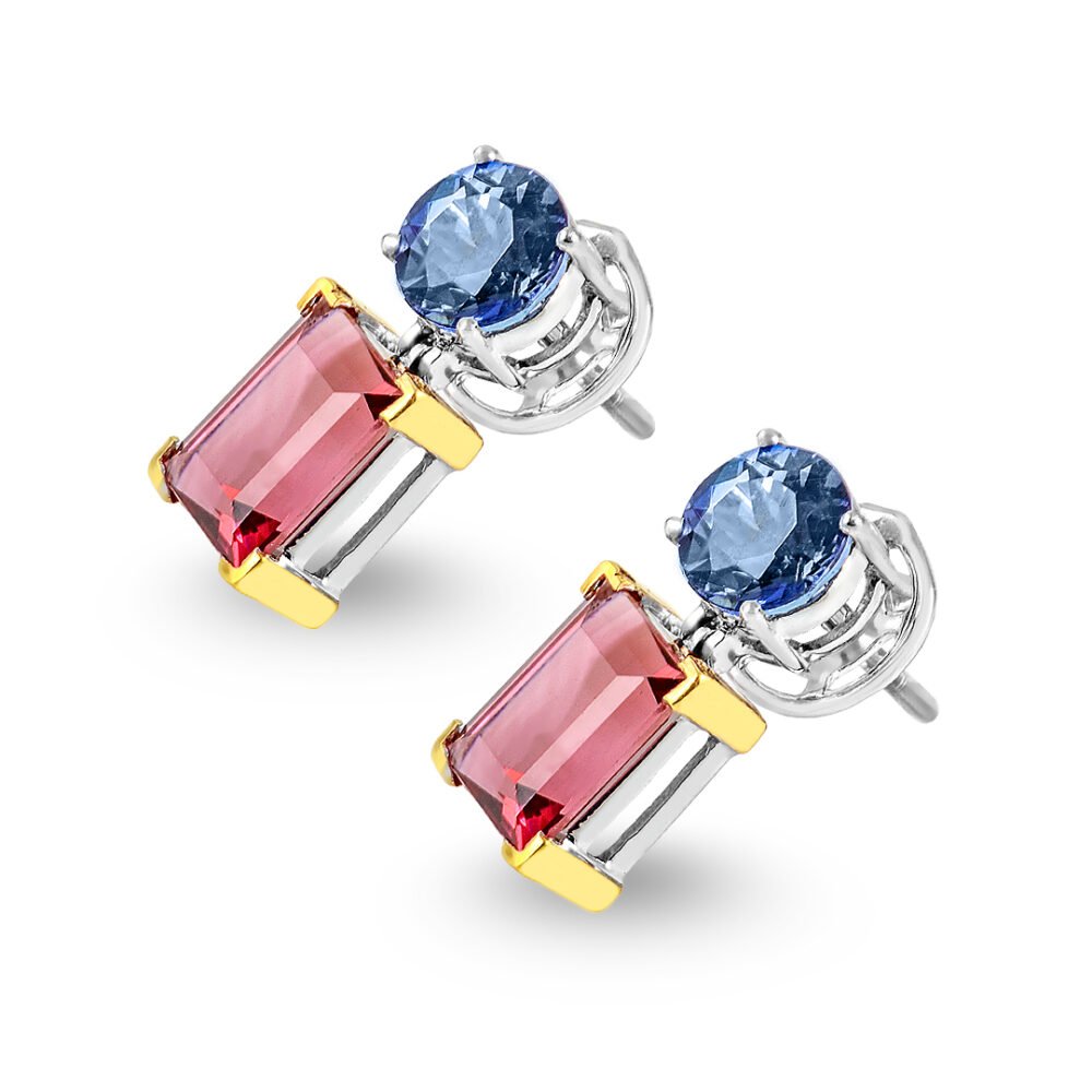 Lumina White & Yellow Gold Tanzanite and Tourmaline Earrings - Image 3