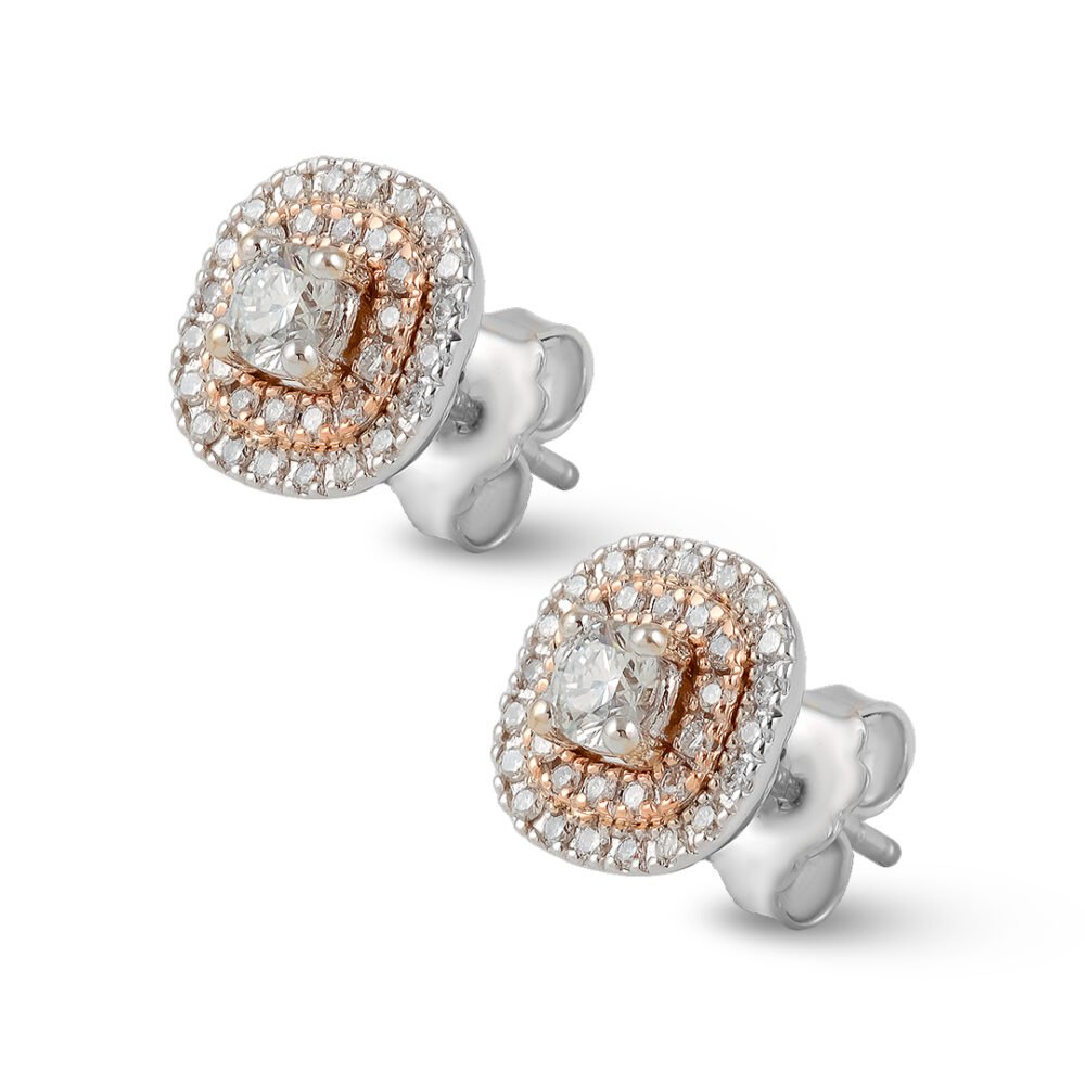 Refined 18k White and Rose Gold Diamond Earrings - Image 2