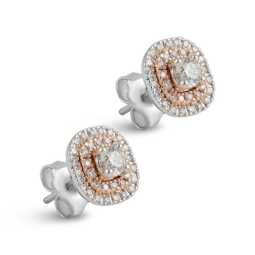 Refined 18k White and Rose Gold Diamond Earrings - Image 3