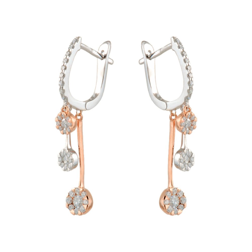 White and Rose Gold Diamond Earrings