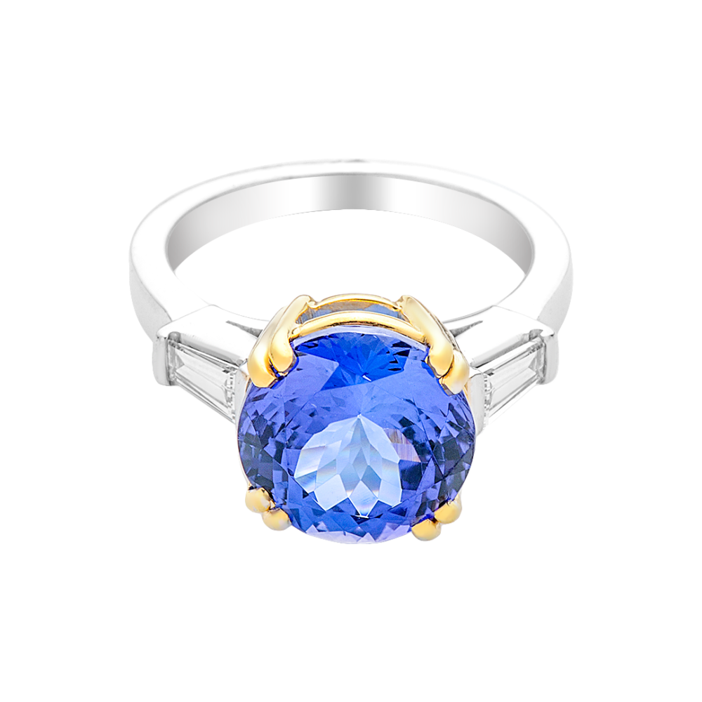 Exquisite 18k White & Yellow Gold Tanzanite Ring with Diamonds - Image 3