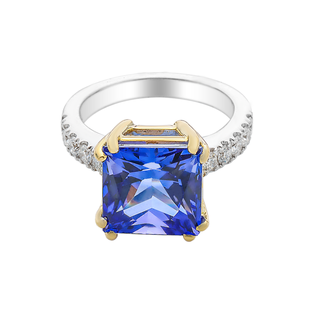 Majestic Tanzanite and Diamond Ring in White & Yellow Gold - Image 3