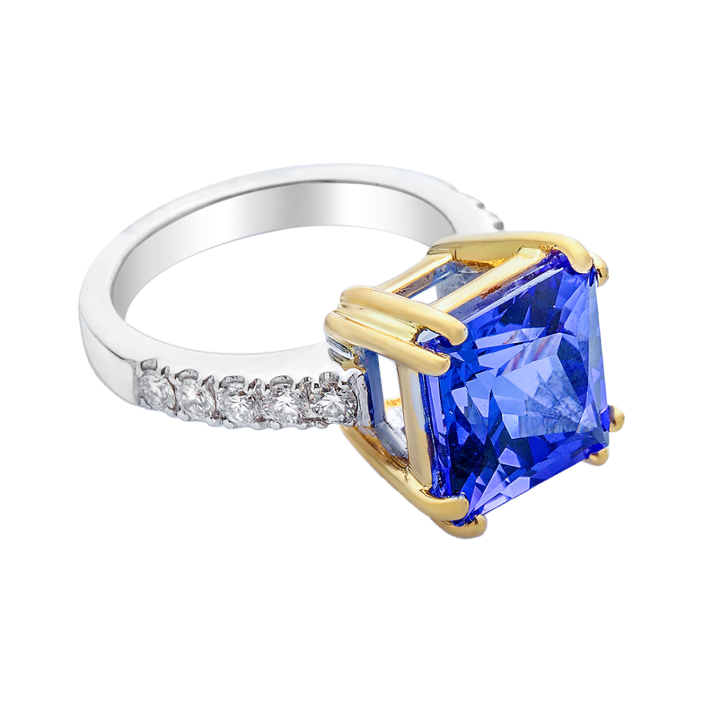 Majestic Tanzanite and Diamond Ring in White & Yellow Gold - Image 2