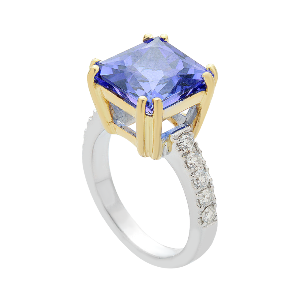 Majestic Tanzanite and Diamond Ring in White & Yellow Gold