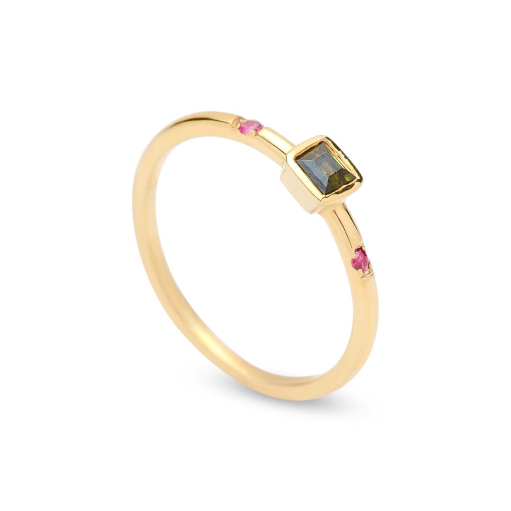 18k yellow gold ruby and tourmaline ring