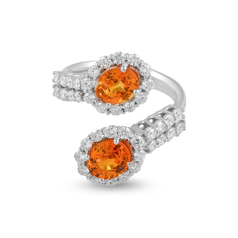 Luxurious 18k White Gold Diamond and Yellow Sapphire Ring - Image 2