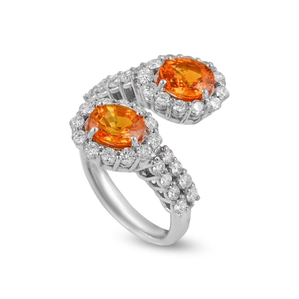 18k white gold diamond and yellow sapphire ring