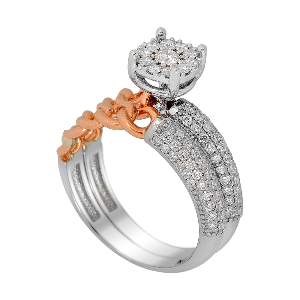 18k white and rose gold diamond ring set