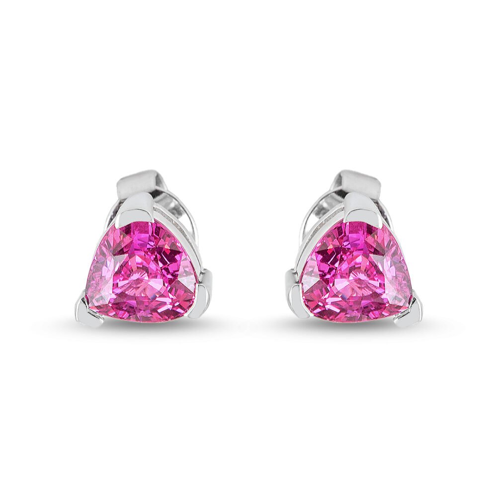 18k White Gold Pink Sapphire Stud Earrings - Image 3